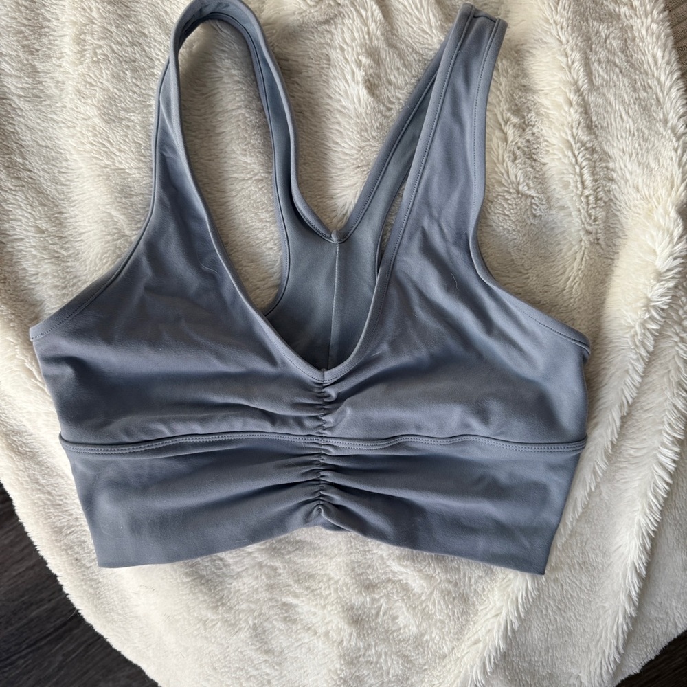 ALO Yoga Gray Ruched Front Sports Bra
